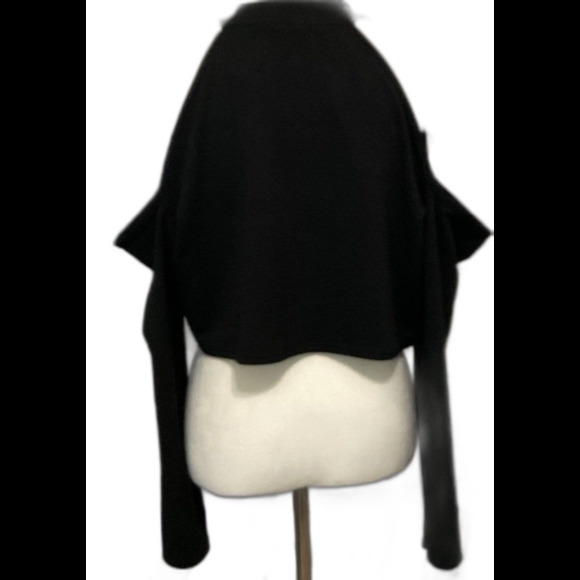 Boohoo Top Women's Size 18 Black Cut Sleeve Embroidered High Collar Cropped - Picture 3 of 10